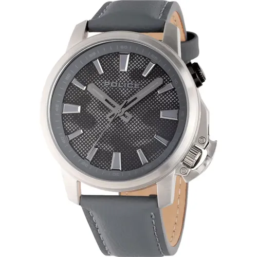 Leather Strap Quartz Watch, Grey , male, Sizes: ONE SIZE - Police - Modalova