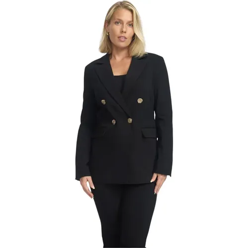 Schwarzer Blazer mit Goldknöpfen , Damen, Größe: 2XL - 2-Biz - Modalova