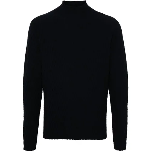 Navy Blue Jacquard Knit Sweater , male, Sizes: L, 2XL - Giorgio Armani - Modalova