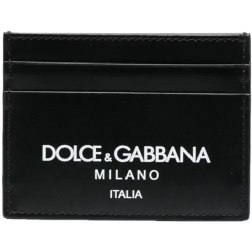 Schwarzer Logo-Print Leder Kartenhalter - Dolce & Gabbana - Modalova