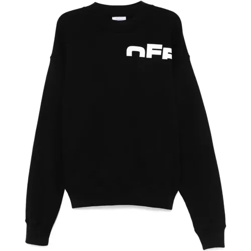 Logo Print Sweatshirt Schwarze Gerippte Bündchen , Herren, Größe: 2XL - Off White - Modalova