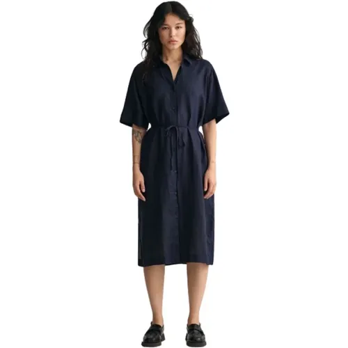 Kurzarm Leinenhemdkleid , Damen, Größe: XL - Gant - Modalova