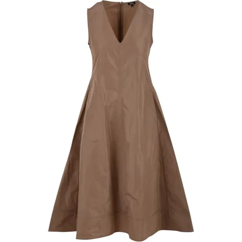 Camel V-Neck Dress with Side Zipper , female, Sizes: M, XS, S - Aspesi - Modalova