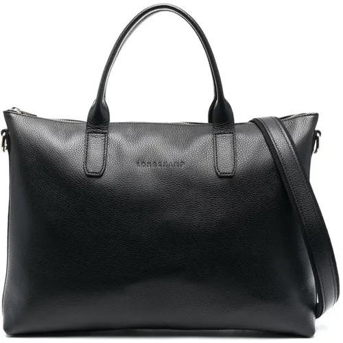 LE Foulonne Schwarze Leder Tasche , Damen, Größe: ONE Size - Longchamp - Modalova