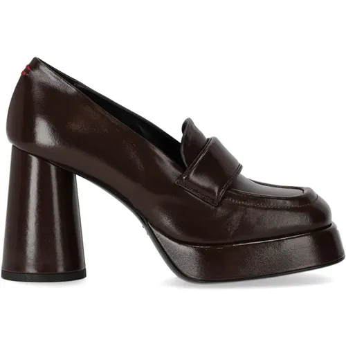 Dunkelbrauner Glaze Absatz-Loafer , Damen, Größe: 36 EU - Halmanera - Modalova