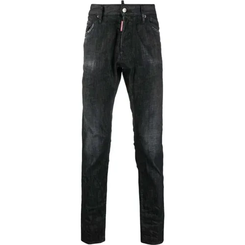 Schwarze Slim-Fit Jeans mit Distressed Finish , Herren, Größe: 2XL - Dsquared2 - Modalova