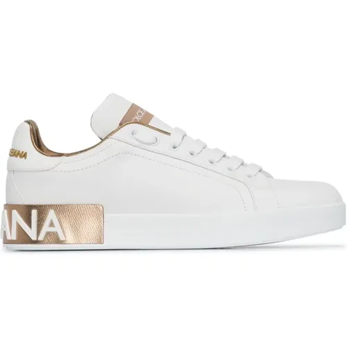 Weiß/gold-tone Portofino logo-patch sneakers , Damen, Größe: 40 EU - Dolce & Gabbana - Modalova