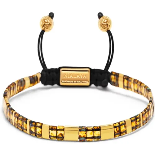 Armband mit marmoriertem Bernstein und Gold , Herren, Größe: L - Nialaya - Modalova