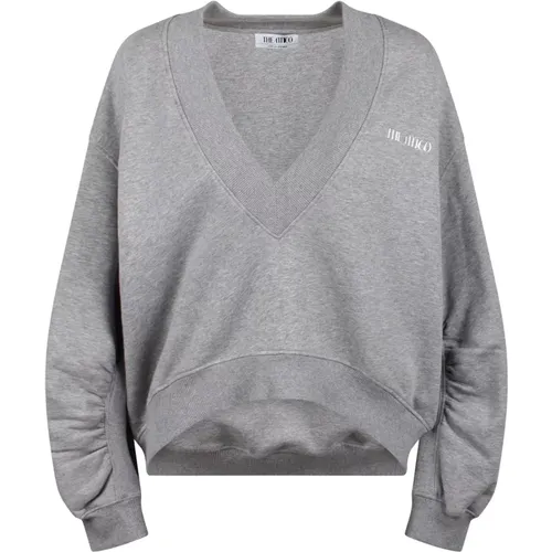 Logo-Gummibeschichteter Baumwoll-Sweatshirt mit V-Ausschnitt , Damen, Größe: XS - The Attico - Modalova