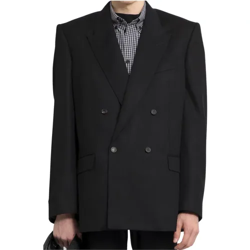 Schwarze Doppelreiher-Jacke mit gepolsterten Schultern - Balenciaga - Modalova