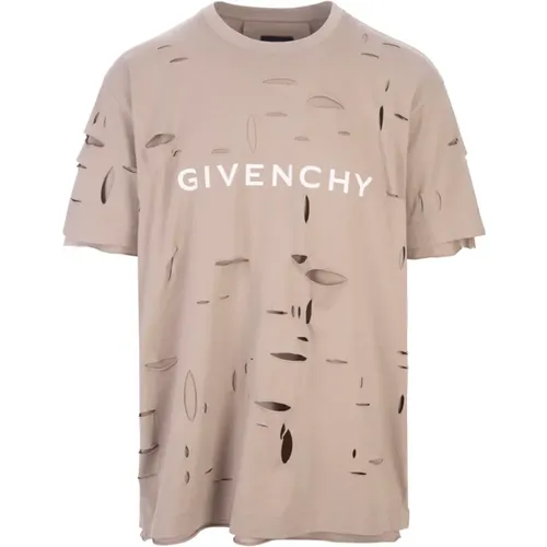 Taupe Baumwoll Crew Neck T-shirt , Herren, Größe: S - Givenchy - Modalova