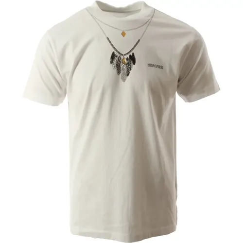 Feather Necklace Regular T-shirt for Men , male, Sizes: XS - Marcelo Burlon - Modalova