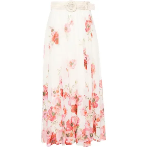 White Lightburst Floral Midi Skirt , female, Sizes: S, L, M, XS - Zimmermann - Modalova