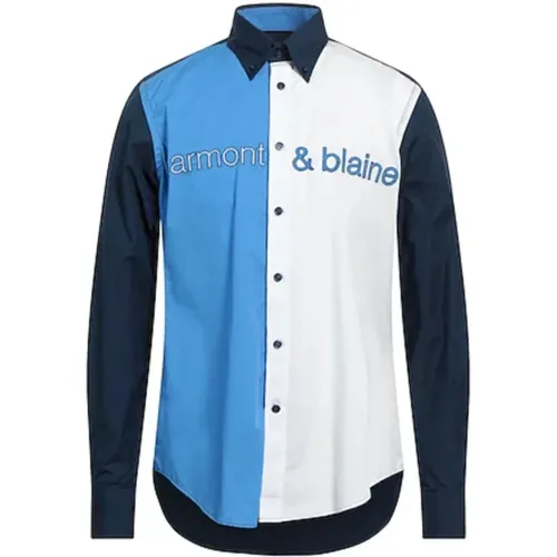 Regular Fit Long Sleeve Cotton Shirt with Contrast Bands and Logo Lettering , male, Sizes: 3XL, M, XL, L - Harmont & Blaine - Modalova
