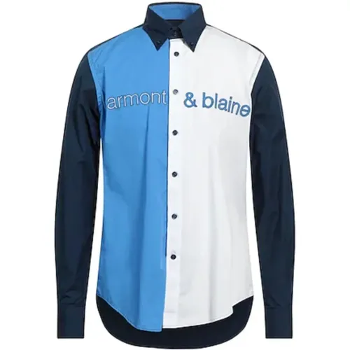 Regular Fit Long Sleeve Cotton Shirt with Contrast Bands and Logo Lettering , male, Sizes: XL, L - Harmont & Blaine - Modalova