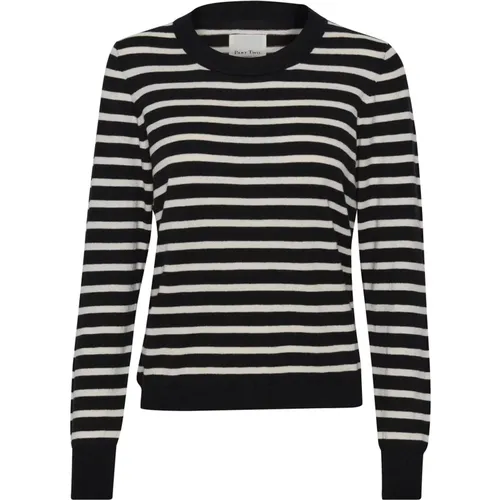 Black Stripe Knit with Long Sleeves and Round Neck , female, Sizes: L, 2XL, M, XS, XL, S - Part Two - Modalova