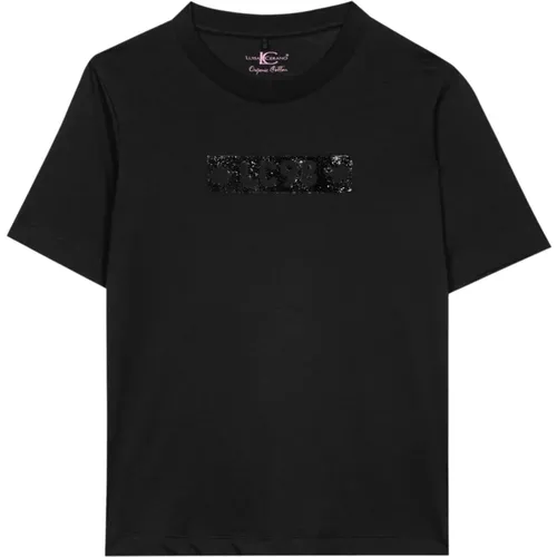 Glitzer Logo T-Shirt aus Bio-Baumwolle , Damen, Größe: XL - LUISA CERANO - Modalova