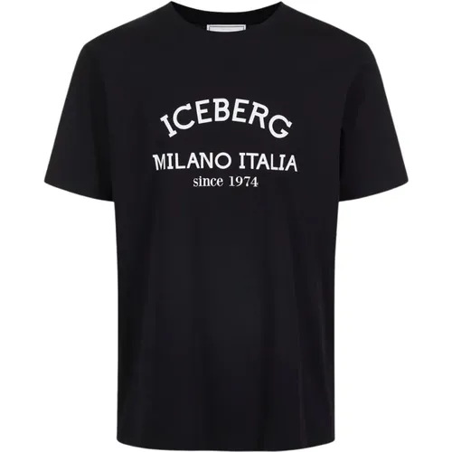 Logo Print Schwarzes T-Shirt , Herren, Größe: 2XL - Iceberg - Modalova