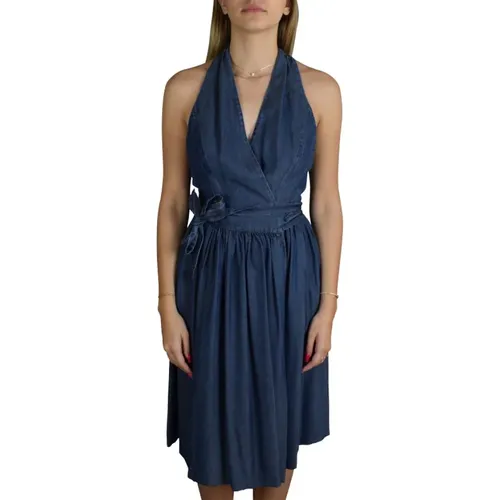 Blaues Kleid mit gekreuztem Taillengürtel , Damen, Größe: M - Prada - Modalova