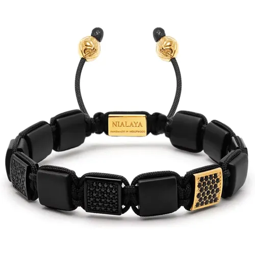 The CZ Flatbead Collection - Black Onyx and Black CZ , male, Sizes: XL, M, L, 2XL - Nialaya - Modalova