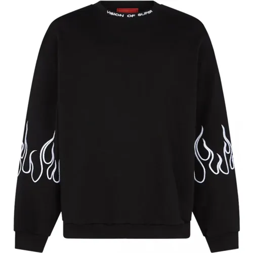 Bestickter Flames Crewneck Sweatshirt , Herren, Größe: S - Vision OF Super - Modalova