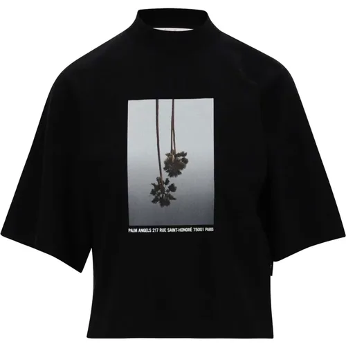 Schwarzes Mirage Baumwoll T-Shirt , Damen, Größe: M - Palm Angels - Modalova