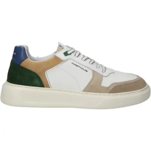 Leather sneakers white-green style 13449 , male, Sizes: 8 UK, 9 UK, 7 UK - Ambitious - Modalova