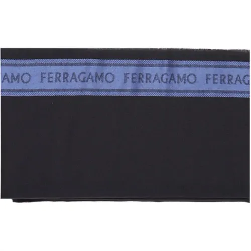 Blauer Wollseidenschal mit Logo-Detail , Herren, Größe: ONE Size - Salvatore Ferragamo - Modalova