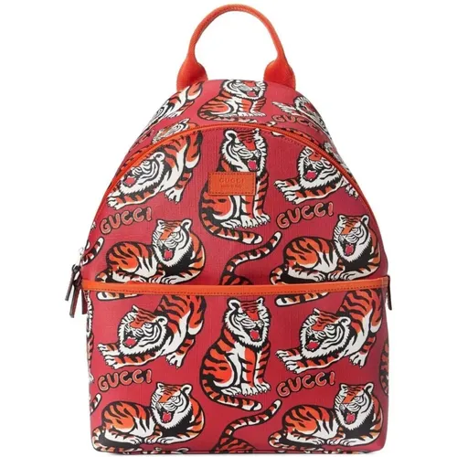 Roter Kinder-Rucksack mit Tigerdruck - Gucci - Modalova