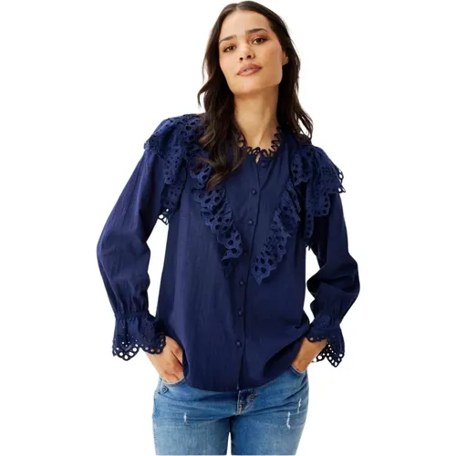 Navy Shirt with Embroidered Ruffle Details , female, Sizes: L, 2XL, XL, S, M - IN Front - Modalova