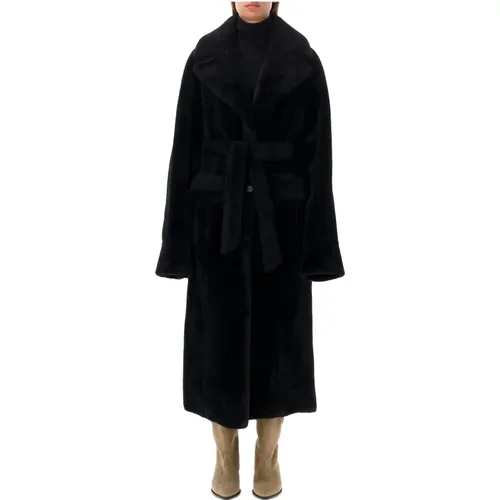 Schwarzer Wendbarer Langer Mantel Shearling , Damen, Größe: M - Urbancode - Modalova