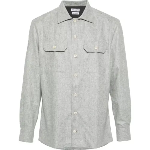 Grey Wool Mélange Effect Shirt , male, Sizes: M, L - BRUNELLO CUCINELLI - Modalova