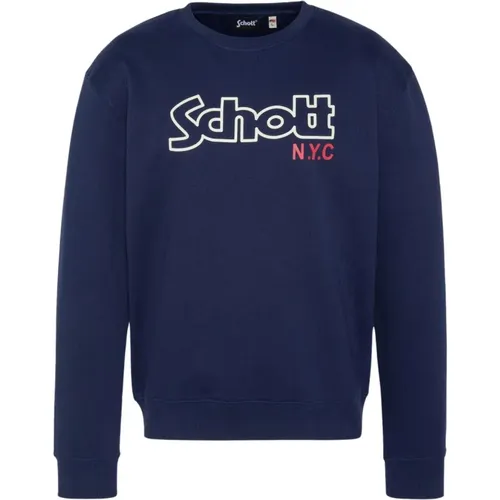 Ikonic Fleece Sweatshirt - Blau , Herren, Größe: L - Schott NYC - Modalova