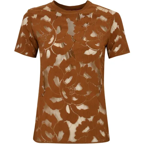 Blumenspitze Kurzarm T-shirt Braun - Max Mara Studio - Modalova