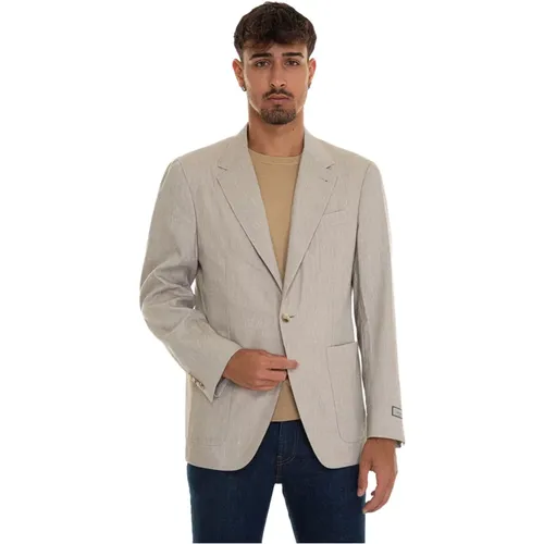 Linen Wool Jacket with Patch Pockets , male, Sizes: XL, 4XL, 3XL, L, 2XL - Canali - Modalova