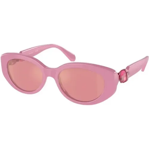 Rosa Verspiegelte Sonnenbrille für Frauen , Damen, Größe: 53 MM - Swarovski - Modalova