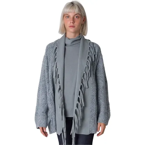 Grey Fringed Cardigan - Etno-Chic , female, Sizes: L - Le Tricot Perugia - Modalova