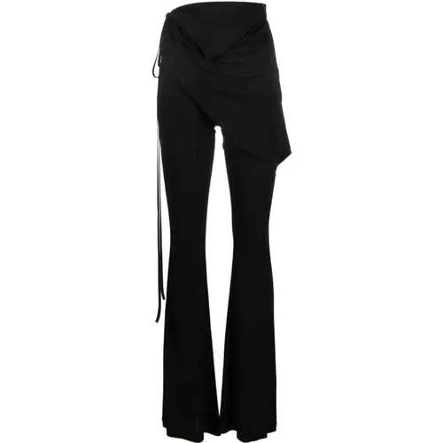 Flare Fitted Trousers with Draped Panel and Side Ties , female, Sizes: S - Andrea Adamo - Modalova