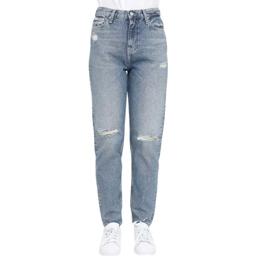Vintage-inspirierte Mittelblaue Zerrissene Damen Jeans - Calvin Klein Jeans - Modalova
