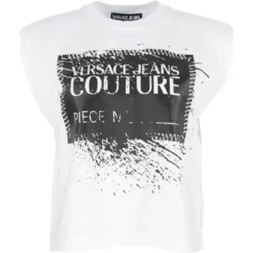 Logo Contrast Sleeveless T-shirt for Women , female, Sizes: XS - Versace Jeans Couture - Modalova