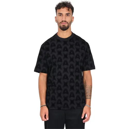 Samt Monogramm Kurzarm T-shirt , Herren, Größe: L - Armani Exchange - Modalova