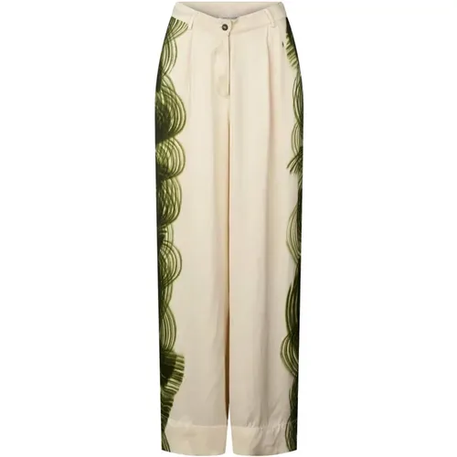 Printed Olive Wide Leg Trousers , female, Sizes: L, S - Rabens Saloner - Modalova