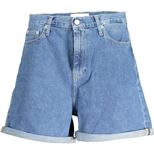 Blaue Mom Jeans Shorts Knopf Reißverschluss Logo , Damen, Größe: W29 - Calvin Klein - Modalova