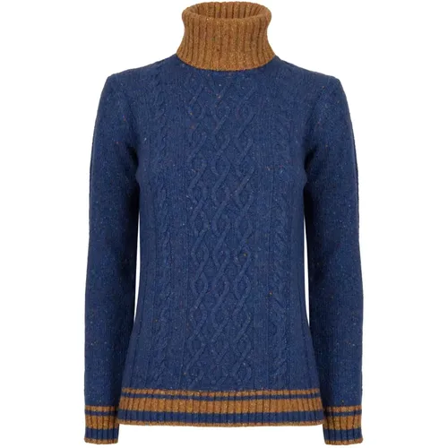 Blauer Rollkragen Aran Pullover Damen , Damen, Größe: M - Gallo - Modalova