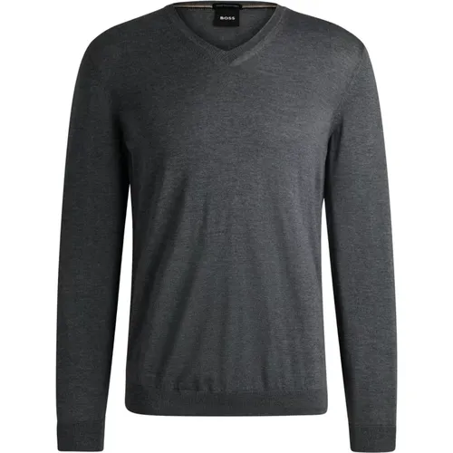 V-Ausschnitt Wollpullover Slim Fit , Herren, Größe: M - Hugo Boss - Modalova