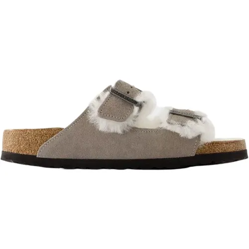 Grey Shearling Sandals - Leather - Slip-on , female, Sizes: 5 UK, 4 UK, 7 UK - Birkenstock - Modalova