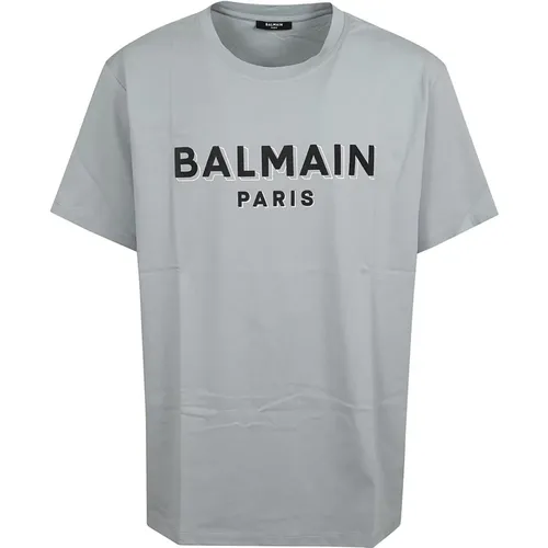 Graues Rundhals-T-Shirt Eleganter Stil , Herren, Größe: XL - Balmain - Modalova