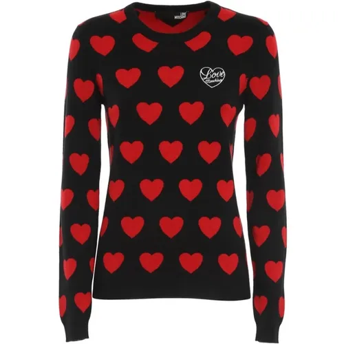 Schwarzer Pullover mit Herz-Muster , Damen, Größe: M - Love Moschino - Modalova