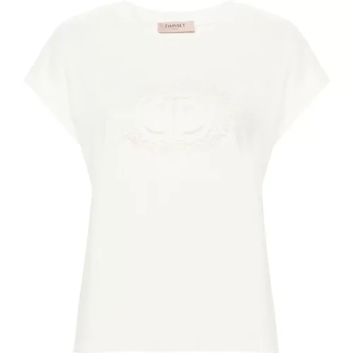 Oval T-Shirt in Lace , female, Sizes: S, XS, L, M, 2XS, XL - Twinset - Modalova