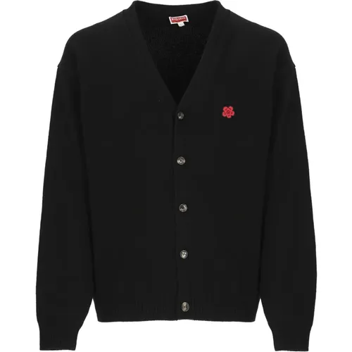 Schwarzer Woll-Cardigan V-Ausschnitt Pullover , Herren, Größe: M - Kenzo - Modalova